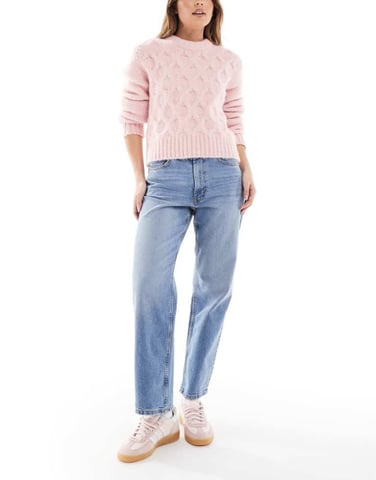 ASOS DESIGN ankle grazer straight leg jeans in mid blue