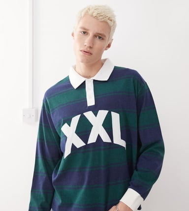 COLLUSION long sleeve XXL embroidered stripe polo in multi