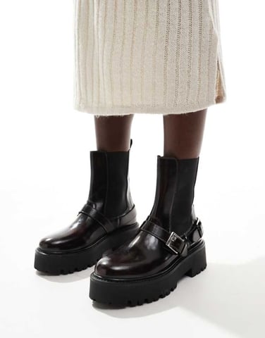 schuh Ariah chunky buckle ankle boots in wine leather