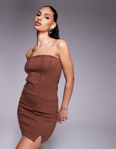 ASOS DESIGN co-ord premium ponte mini skirt in chocolate