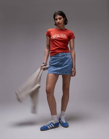 Topshop denim pelmet mini skirt in bleach stripe