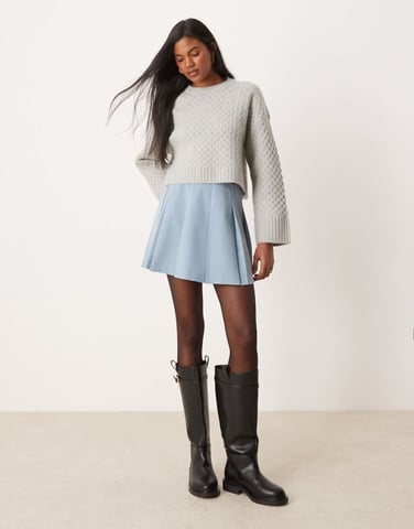 ASOS DESIGN tailored pleated mini skirt in light blue