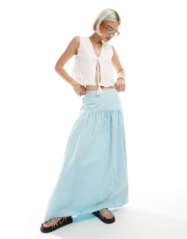 ASOS DESIGN drop waist maxi skirt in blue