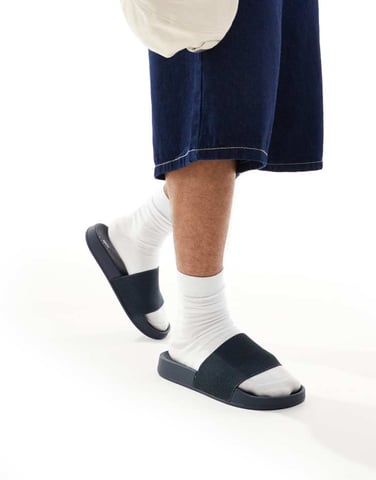 ASOS DESIGN sliders in navy with knitted strap