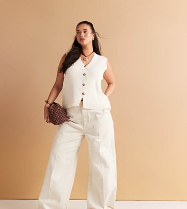 ASOS DESIGN Curve wide leg jean with crease front in ecru