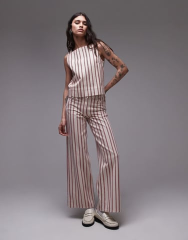 Topshop mid rise wide leg jean in red stripe
