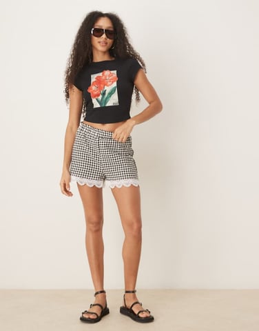 ASOS DESIGN lace trim micro short in gingham