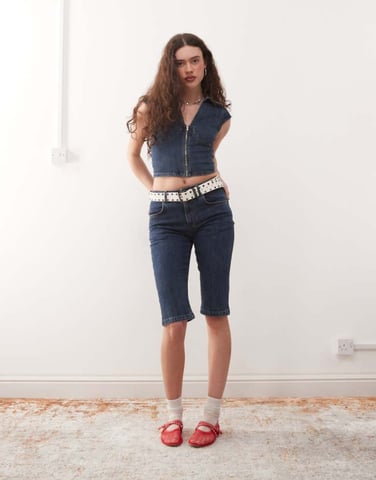 COLLUSION X000 low rise capri jean co-ord in mid blue