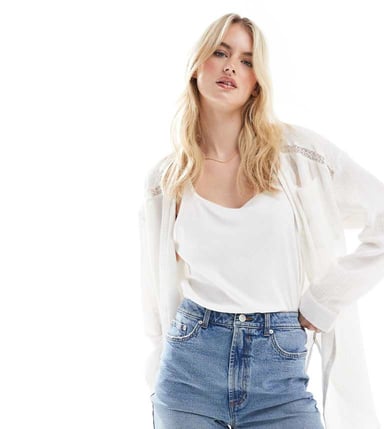 ASOS DESIGN Tall denim comfort mom short in mid blue