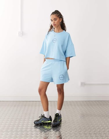 Noisy May sweat short co-ord in light blue