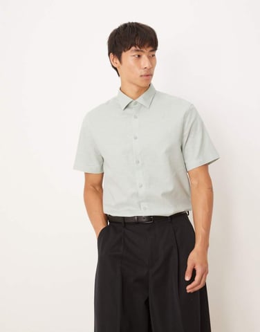 ASOS DESIGN formal linen blend regular shirt in mint green