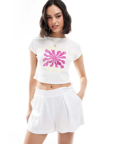ASOS DESIGN linen look co-ord shorts in white
