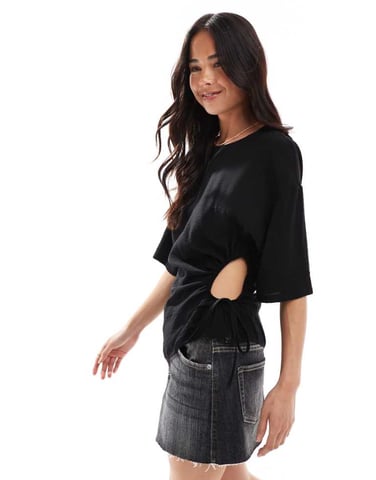 ASOS DESIGN asymmetric top with cut out side detail in black