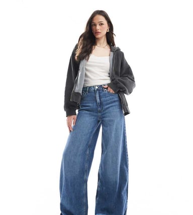 ASOS DESIGN Tall soft palazzo jean in midwash blue
