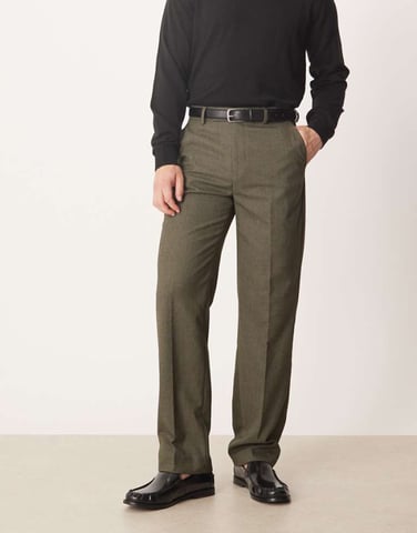 ASOS DESIGN smart straight leg trousers in dark green slub