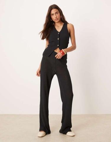 ASOS DESIGN co-ord semi sheer knit wide leg trouser in black
