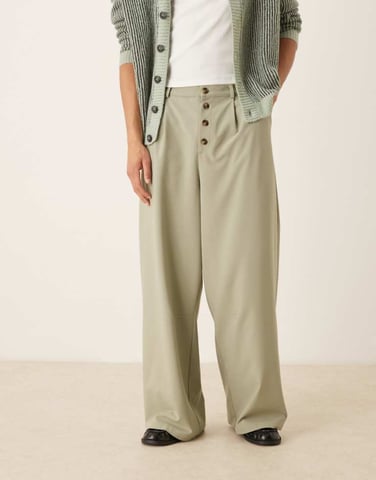 ASOS DESIGN horseshoe trouser with pinstripe in sage