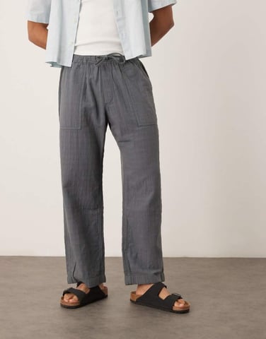 Abercrombie & Fitch baggy pull on textured trouser in grey