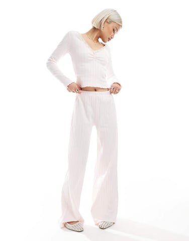 Miss Selfridge pointelle wide leg trouser co ord in pink