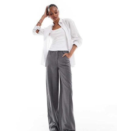 ASOS DESIGN Tall relaxed dad trousers with 5 pocket detail in grey stripe