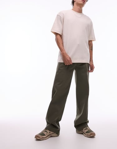 Dickies unionville pleated wide leg work trousers in khaki green