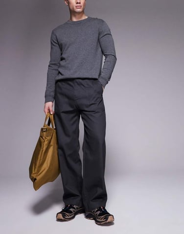 ASOS DESIGN raka ben herringbone-byxor i grått