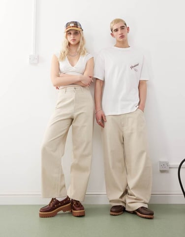 Weekday Astro Unisex linen blend trousers in beige
