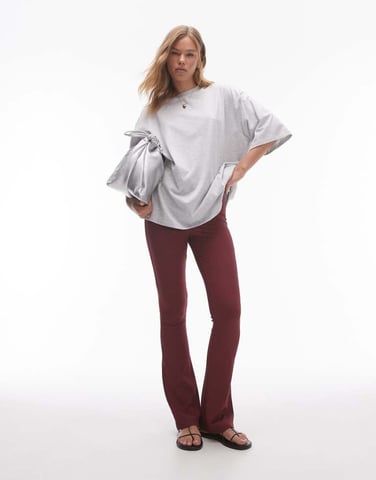 Topshop skinny rib flare in burgundy