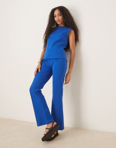 ASOS DESIGN seam detail interlock co-ord flared trouser in navy