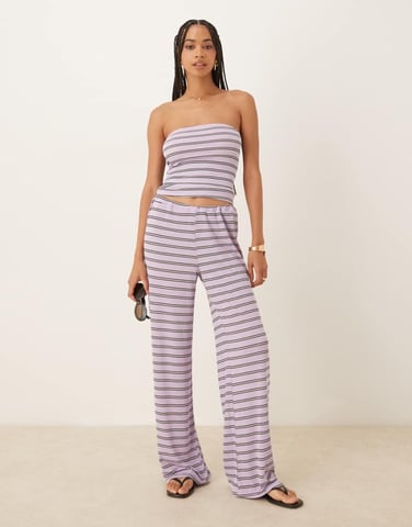 ASOS DESIGN wide leg trouser co-ord in lilac stripe