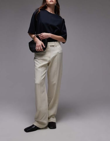 Topshop pintuck slim leg trouser in buttermilk
