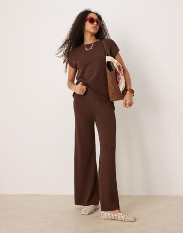 ASOS DESIGN knitted slub trouser co-ord in chocolate