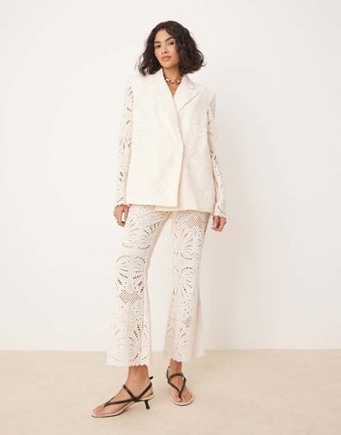 ASOS DESIGN tailored embroidered trousers co-ord in cream