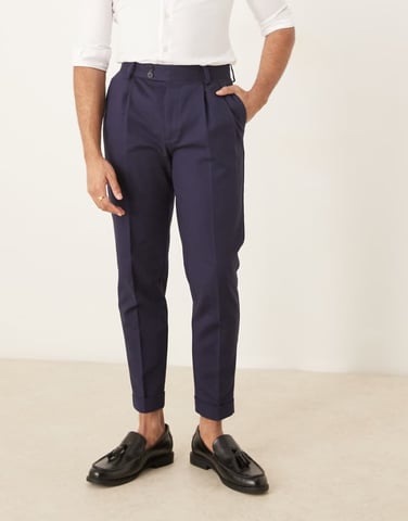 ASOS DESIGN smart tapered cotton chino trousers in navy