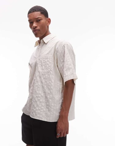 ARKET textured cotton dobby oversized shirt in off white