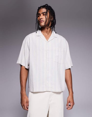 ASOS DESIGN boxy volume oversized seersucker shirt in blue stripe