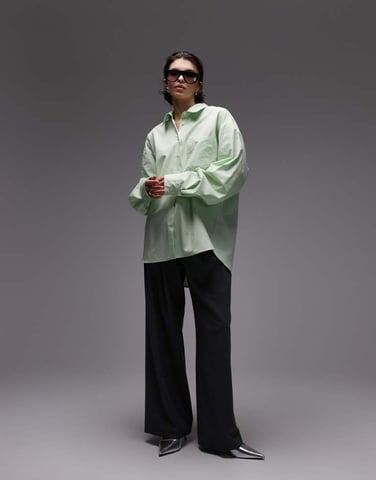 ASOS DESIGN oversized shirt with tab back detail in green