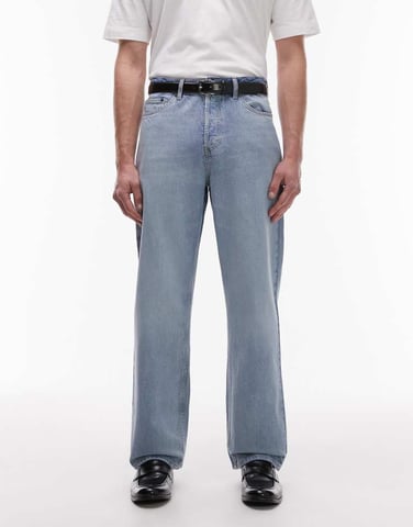 Topman rigid baggy jean in light wash blue