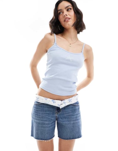 Hollister low rise baggy denim shorts in dark wash