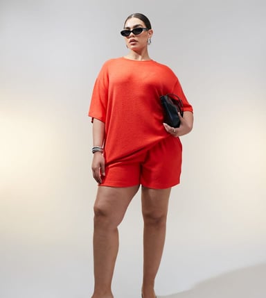 ASOS DESIGN Curve textured knit short co-ord in red