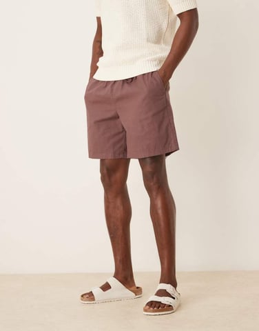ASOS DESIGN wide shorts in brown linen blend