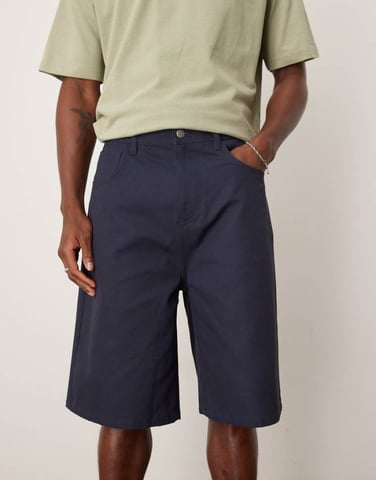 ASOS DESIGN long length canvas short in navy