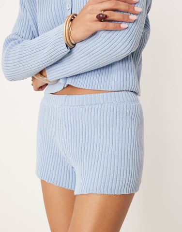 ASOS DESIGN mid rise rib knitted micro short co-ord in blue