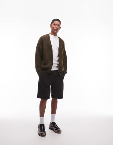 Topman washed cotton chino shorts in black