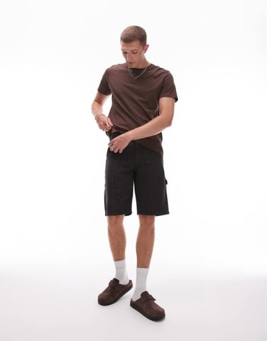 Dickies pinstripe carpenter shorts in black and off white