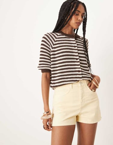 ASOS DESIGN denim a line short in buttermilk yellow