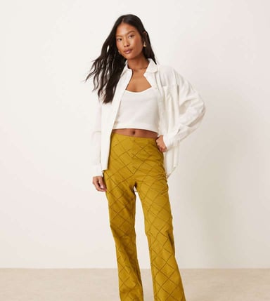 ASOS DESIGN Petite straight leg trousers with geo cutwork in olive
