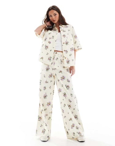 ASOS DESIGN high waist wide leg trouser co-ord in floral print