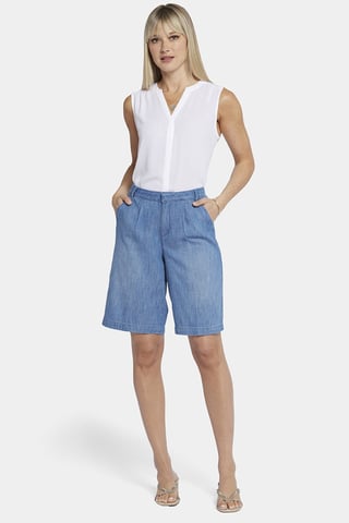 Relaxed Denim Bermuda Shorts With High Rise