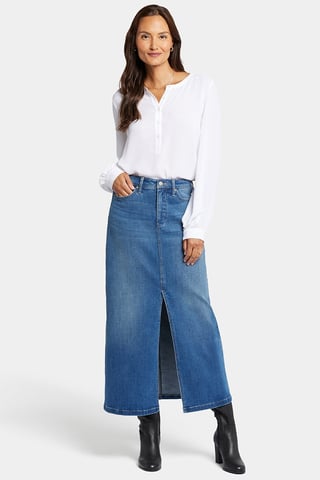 High Rise Long Skirt With Center Front Slit